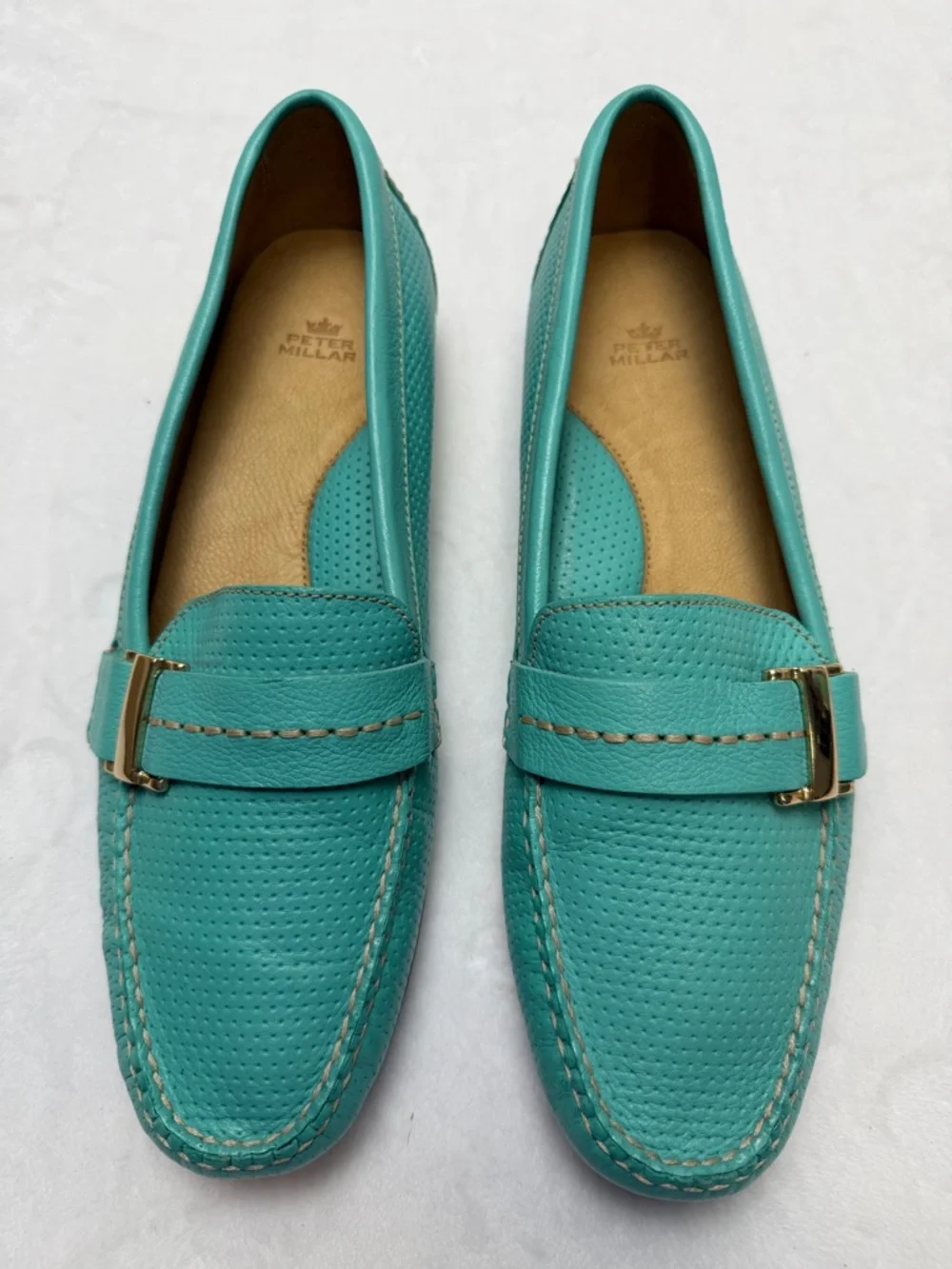Peter Millar Perforated Leather Driving Loafers 8 Preppy Resort Travel Comfort - Picture 3 of 11